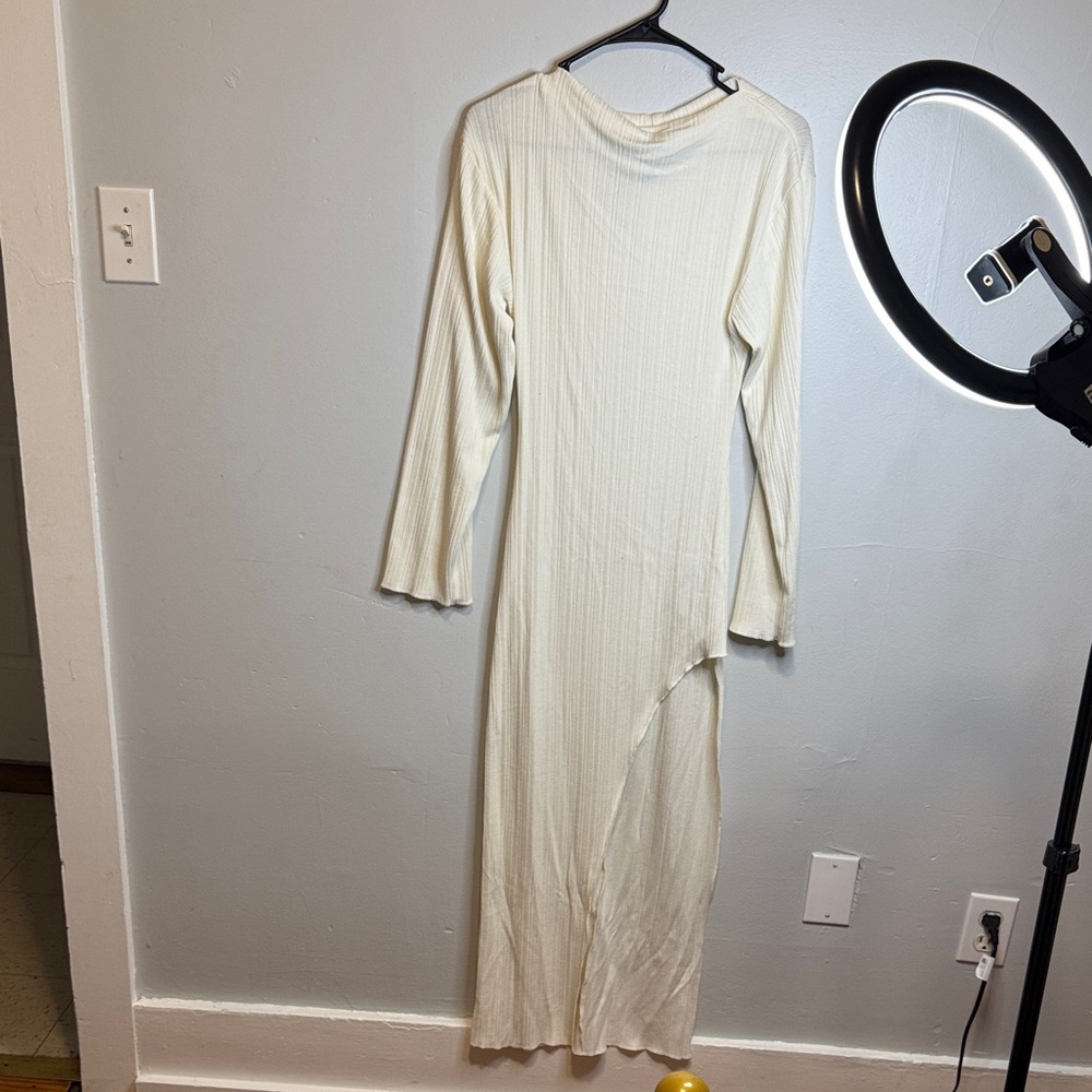 H&M Cream Asymmetrical Long Sleeve Dress